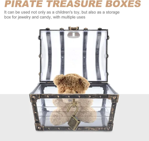 Vista 7 de Zerodeko Caja del tesoro pirata con cerradura transparente pirata joyería pecho piedras preciosas caja de almacenamiento de diamantes de imitación