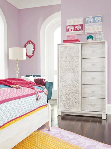 Vista 14 de Signature Design by Ashley Cómoda alta blanca para dormitorio, vestidor