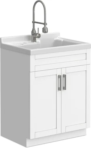 Vista 17 de SIMPLIHOME Hennessy - Lavabo y armario de lavandería de acero inoxidable de 24 pulgadas, color blanco Blanco (Glacier White)