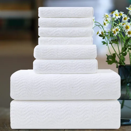 Vista 29 de Smuge Juego de toallas de baño texturizadas ultrasuaves de 8 piezas para baño, ducha, piscina, cocina, secado rápido, ligeras y altamente
