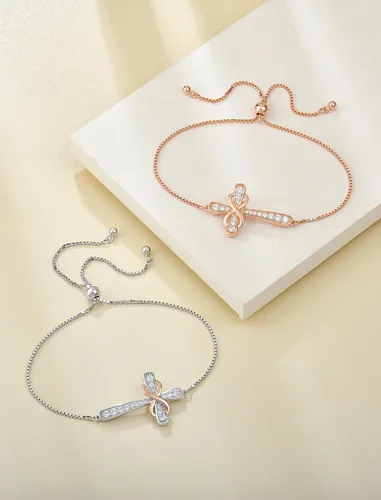 Vista 5 de YL Pulsera de cruz de plata de ley 925 con eslabones laterales infinitos, joyería de piedra natal para mujer