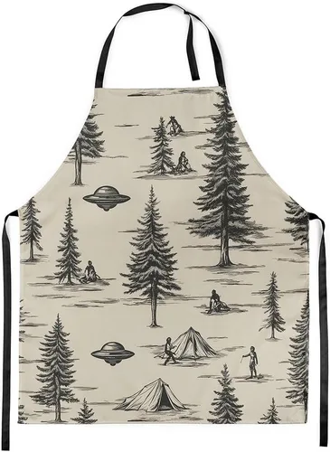 Vista 20 de Castle Fairy Delantal de cocina Alien UFO Retro Jungle Sketch Delantal Blue Black