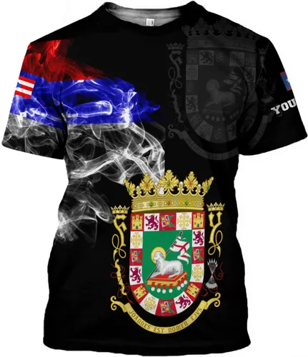Vista 2 de Camiseta personalizada con nombre de Puerto Rico 3D, camiseta personalizada de Puerto Rico para hombres y mujeres, camiseta de la bandera de Puerto