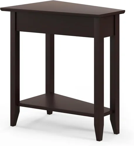 Vista 9 de GIANTEX Mesa auxiliar de cuña, mesa auxiliar triangular con estante de almacenamiento y patas de madera maciza, mesa reclinable, mesita de noche