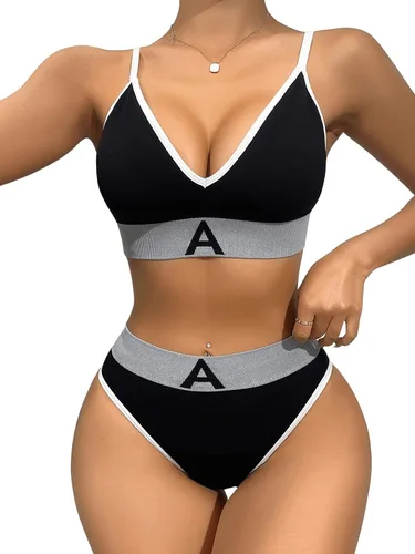 Vista 5 de SOLY HUX Conjunto de lencería de 2 piezas con brasier y braga a rayas para mujer