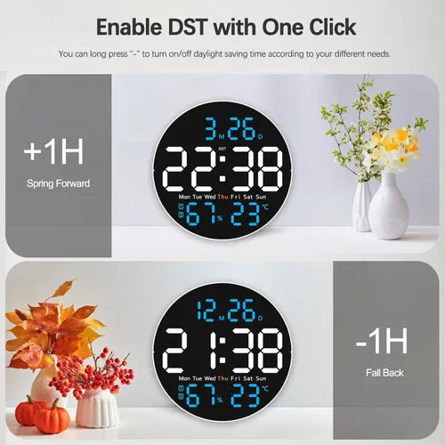 Vista 7 de JoFomp Reloj de pared digital grande de 10 pulgadas con control remoto, pantalla LED, reloj despertador digital enchufable, brillo automático, DST