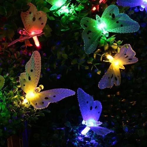 Vista 5 de Tiras de luces soles de 24 LED con forma de mariposa resistentes al agua para exteriores, jardín, patio, dormitorio, balcón e interiores