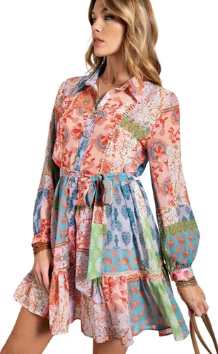 Vista 7 de Vestido de manga larga con estampado de flores multicolor