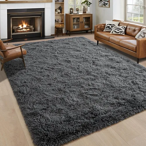 Vista 11 de Noahas Alfombras de Área Grandes y Esponjosas de 5x8 pies para Sala de Estar y Dormitorio, Alfombra Gruesa de Pelo Largo Beige y Blanca, Alfombra