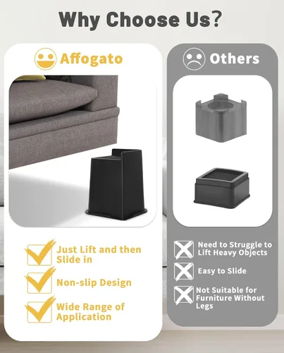 Vista 5 de Affogato Elevadores de cama, paquete de 4 elevadores de muebles resistentes de 8 pulgadas, extensores de patas de mesa, elevadores de cama