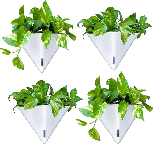 Vista 11 de LaLaGreen - Maceteros de pared para plantas de interior, paquete de 2, 12 pulgadas, grandes con autoriego, negro, geométrico, colgante, florero