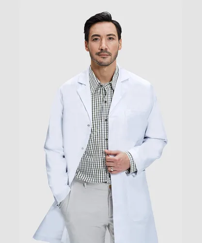 Vista 3 de Dr. James Lab Coat, 100% Cotton, Unisex, Multiple Pockets, Classic Fit, 39 Inch Length, White