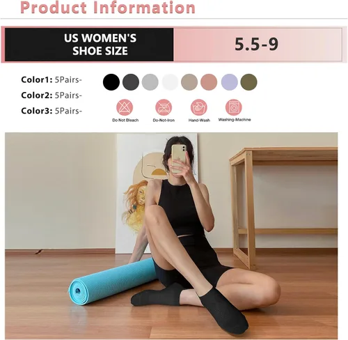Vista 3 de 5 pares de calcetines de pilates, calcetines de yoga con agarres para mujer, antideslizantes, pilates, entrenamiento, barra pura, ballet, danza