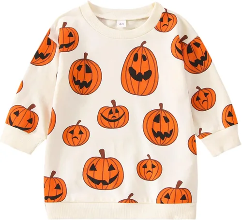 Vista 151 de Disfraz de Halloween para bebé, sudadera de calabaza con cuello redondo, suéter de manga larga, ropa de otoño