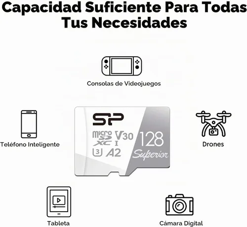 Vista 7 de Silicon Power 128GB Superior Micro SDXC UHS-I (U3), V30 4K A2, Tarjeta MicroSD de alta velocidad con adaptador