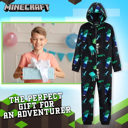 Vista 3 de Minecraft Pyjama For Boys, Kids Pyjamas All in One, Super Soft Hooded Pyjamas, Gifts For Gamers Boys Girls