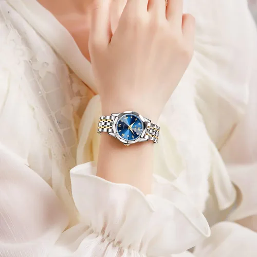 Vista 2 de OLEVS Reloj de pulsera para mujer, pequeño reloj de pulsera de acero inoxidable para mujer, reloj analógico de cuarzo para mujer