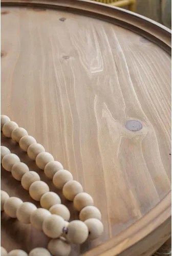Vista 6 de Mesa de centro redonda de madera rústica de 29.7 pulgadas de 2 niveles con 29.7''-Rustic Natural