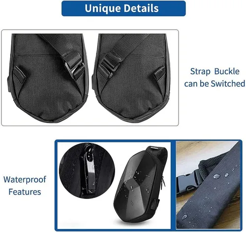 Vista 6 de Mochila tipo bandolera impermeable para hombro, bolsa de hombro casual, Negro, M, Mochilas Daypack