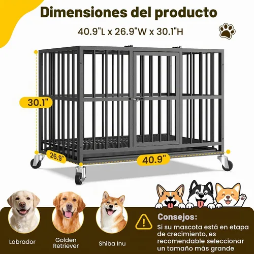 Vista 4 de Jaula para perros de acero resistente de 42 pulgadas a prueba de escape, jaula de doble puerta interior para alta ansiedad, bandeja extraíble