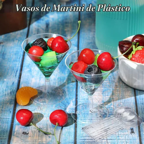 Vista 5 de Yinkin 12 Tazas y 12 Cucharas Vasos de Martini de Plástico Desechables Vasos de Cóctel Mini Tazas de Plástico para Martini Postre PVC Shot