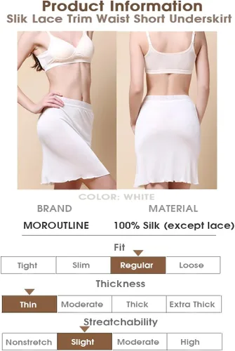 Vista 3 de Vestido corto de seda para mujer con ribete de encaje, cintura corta, anti adherencia, sin costuras, para debajo del vestido