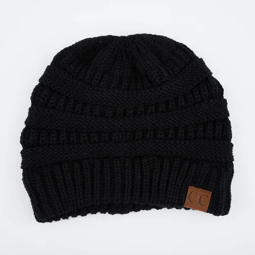 Vista 2 de C.C - Gorro de punto trenzado, elástico, moderno, grueso, suave y cálido