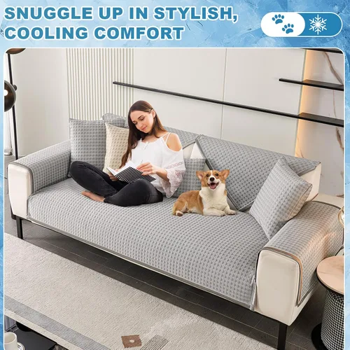 Vista 6 de OTOB Funda refrescante para sofá para perro, tela de seda helada, lavable, antideslizante, protector de muebles para sofá, tapete refrescante suave