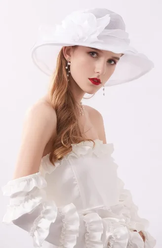 Vista 3 de TLMNU Tocado de organza para mujer, de ala ancha, para iglesia, boda, fiesta de té, boda
