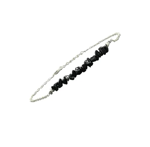 Vista 2 de Gempires Natural Black Tourmaline Chips Bar Bracelet, 3-4 mm Chips With 7+1 inch Adjustable Silver Plated Chain (Black Tourmaline)