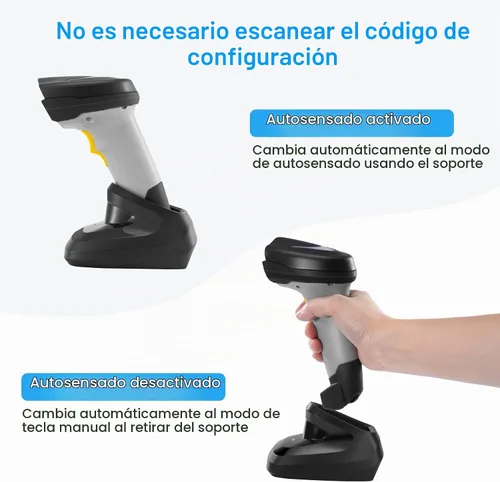 Vista 4 de Escáner de código de barras inalámbrico, lector de código de barras 1D con soporte, 2.4G inalámbrico y conexión por cable USB, escáneres de código
