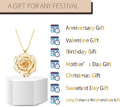 Vista 8 de AliveRose Juego de collar y aretes de rosa sumergida en oro, el mejor regalo para su esposa y mujeres en aniversario, día de San Valentín