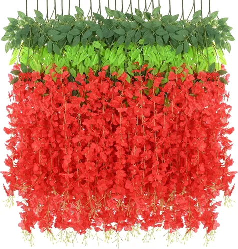 Vista 15 de BLEUM CADE 10 Piezas Flores Colgantes de Glicina Falsa Negra, 3.6 Pies/Pieza Guirnalda de Glicina Artificial, Flores Colgantes para Boda Fiesta