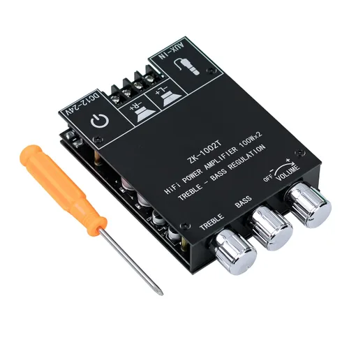 Vista 9 de Hosyond ZK-502T - Placa de amplificador Bluetooth 5.0 de 100 W con control de agudos y graves, TPA3116D2 50 Wx2, placa de amplificador Bluetooth