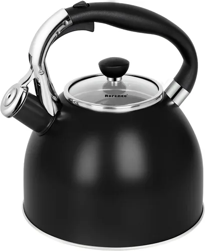 Vista 8 de Hervidor de té silbante: hervidor de acero inoxidable de 2.5 cuartos con fondo de cápsula y tapa de vidrio resistente al calor (rojo) Tetera roja