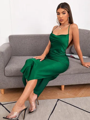 Vista 4 de Floerns Vestido largo de fiesta con espalda cruzada y espalda descubierta para mujer