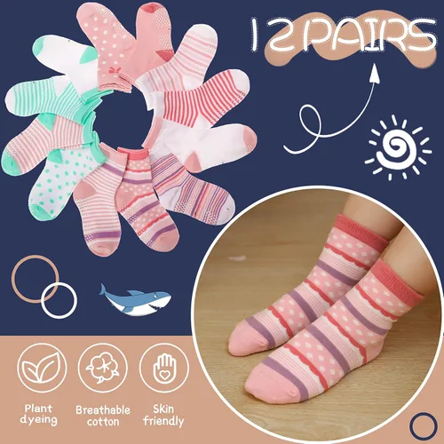 Vista 5 de ANTSANG Calcetines de algodón a rayas de unicornio para bebés, niñas y niños pequeños