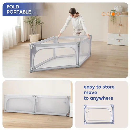Vista 3 de Sweeby Corralito para bebés, 47 x 47 pulgadas, corralitos plegables para bebés y niños pequeños, corralito extra grande con puerta de juego