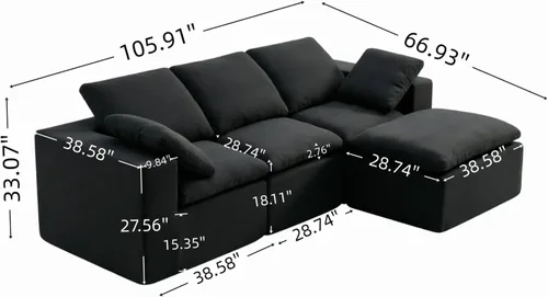 Vista 2 de Sofá de nube sin hueso de 106 pulgadas, sofá modular en forma de L, sofá de sala de estar de espuma viscoelástica en una caja, tela de chenilla,
