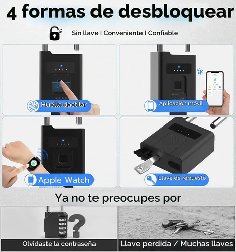 Vista 3 de eLinkSmart Candado de huellas dactilares con llave de respaldo, candado electrónico digital inteligente biométrico resistente a la intemperie