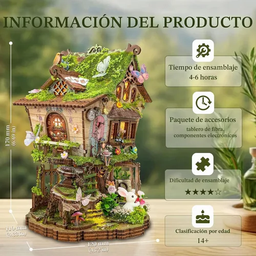 Vista 4 de Rompecabezas de madera 3D, diseño de bosque encantado, kit de miniatura para adultos y adolescentes, ideal para regalar y decorar casa de muñecas