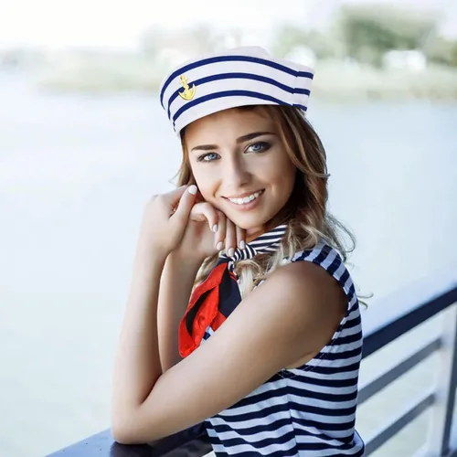 Vista 5 de KFPPLXQ Juego de 2 sombreros de marinero y 2 bufandas para mujeres y hombres, accesorio para disfraz, disfraz de marinero de verano, suministros