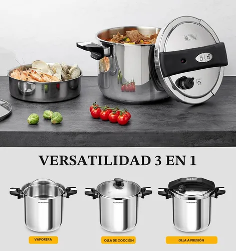 Vista 7 de KOCH SYSTEME CS Olla a presión de acero inoxidable de 8.5 cuartos de galón, 3 en 1 Olla de Presion, bloqueo con una mano, 3 ajustes PSI Ollas a