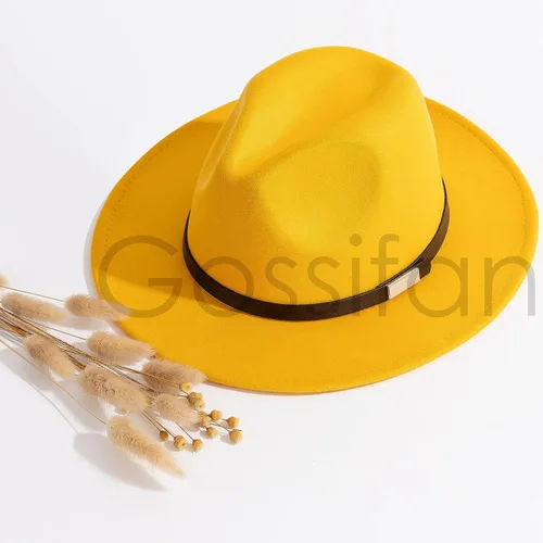 Vista 69 de Sombreros Fedora para hombre, sombrero Panamá de ala ancha con cinturón clásico Unisex Felt Fedora, Adjustable Fit, Breathable Sweatband, All-Day