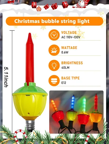 Vista 2 de Bombillas de repuesto de luces de burbujas de Navidad, bombillas de repuesto de luces LED tradicionales vintage de burbujas E12/C7, base