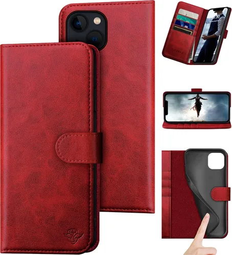 Vista 9 de DuckSky Funda tipo cartera de piel auténtica para iPhone 14 de 6.1 pulgadas con bloqueo RFID, 4 tarjeteros de crédito. Cuero auténtico. Funda