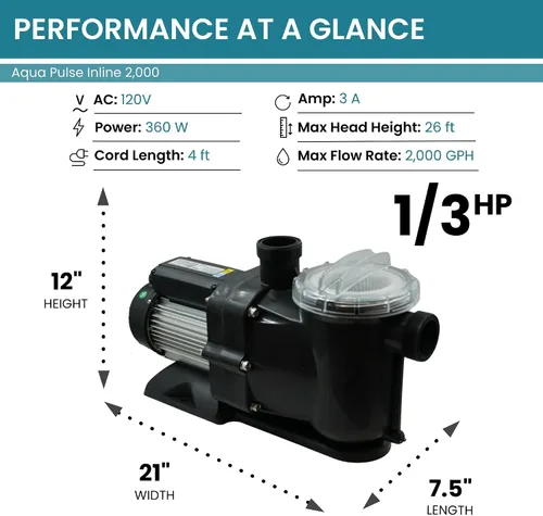 Vista 2 de Half Off Ponds Bomba de estanques de 2,000 GPH para piscina y jardín, 1/3 HP Bomba de 1/3 HP de bajo consumo, 2000 GPH, motor silencioso