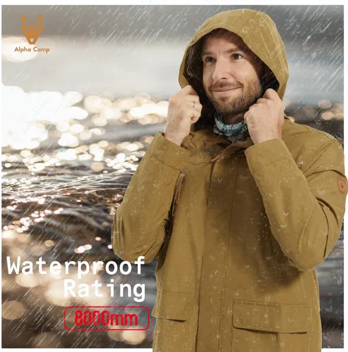 Vista 4 de ALPHA CAMP Men Waterproof Jacket with Hood Rain Coat Windbreaker All Weather Breathable Long Soft Shell