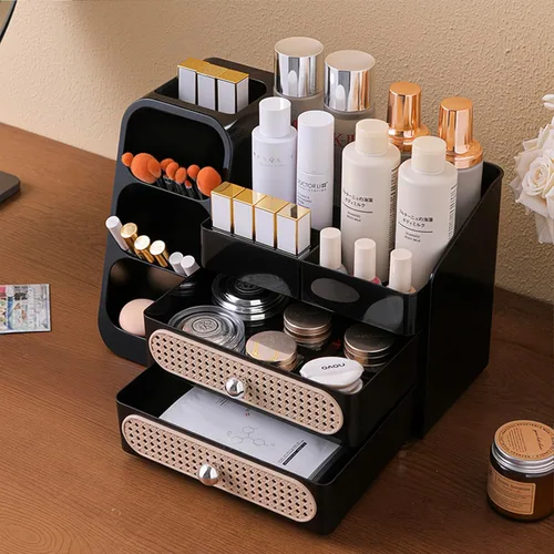 Vista 2 de Aveniee Organizador de maquillaje con cajones, gran organizador de encimera de baño para tocador, almacenamiento de cosméticos de escritorio