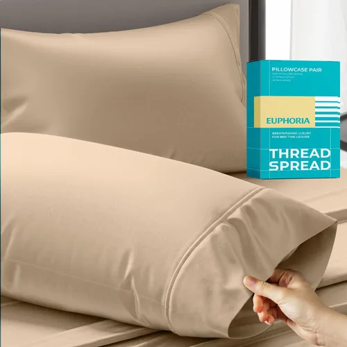 Vista 23 de THREAD SPREAD Fundas de almohada 100 % de algodón egipcio, fundas de almohada de 800 hilos, tamaño Queen / estándar, paquete de 2 unidades, suaves